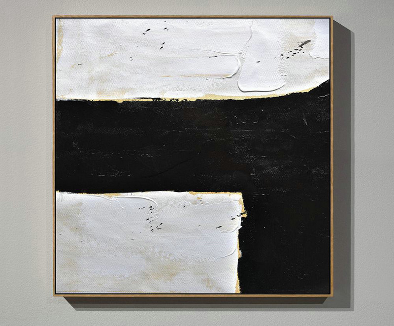 Hand Made Abstract Art,Handmade Minimal Art Palette Knife Canvas Painting, Black White Beige - Acrylic Painting On Canvas